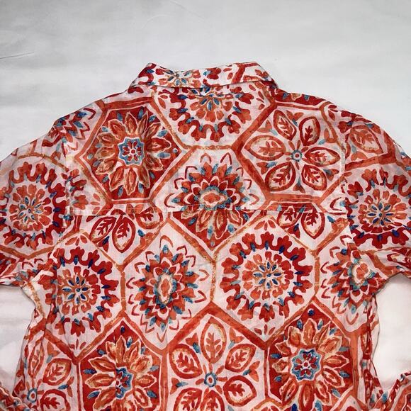 Jude Connally Callie Tunic Top Size S Orange Floral Long Sleeve Button Up Artsy - Picture 6 of 13